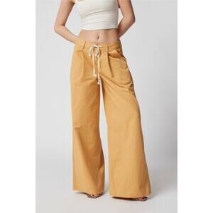 NEW Urban Outfitters Brown Khaki UO Laura Pleated Trouser Cotton Pants Wide Leg